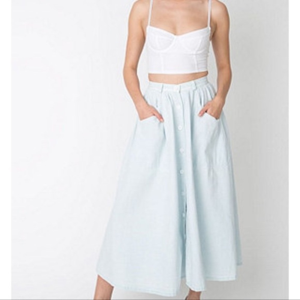 American Apparel Button Up long denim midi skirt